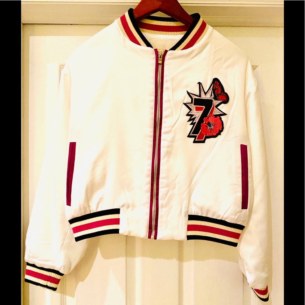 RARE White Poly Bomber Web Patch & Peacock Detail - Picture 4 of 8